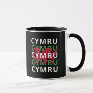 Red Welsh Dragon Cymru Repeating Text Wales Roots Mug