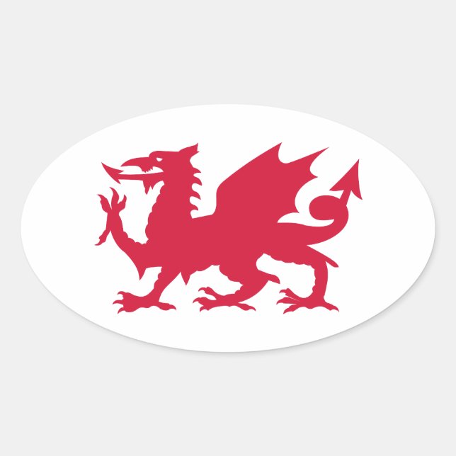 Red Welsh Dragon Oval Sticker (Front)