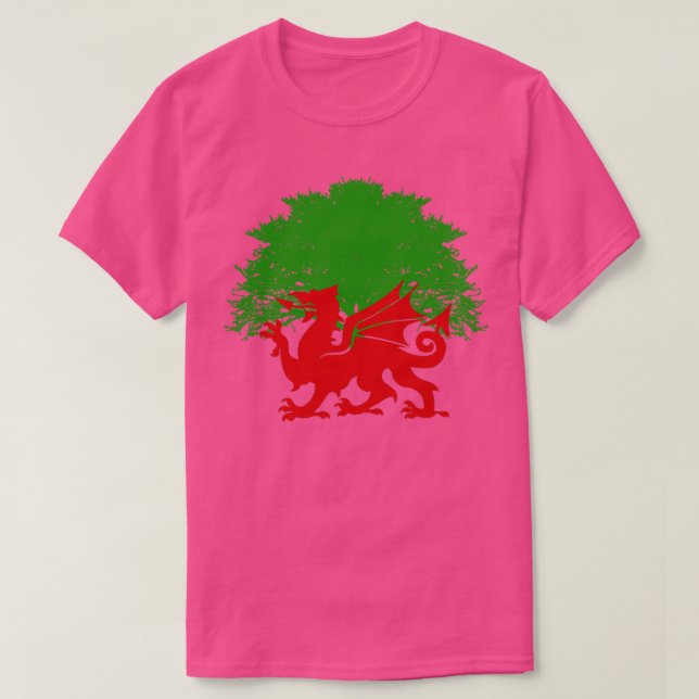 Red Welsh Dragon Tree T-Shirt (Design Front)