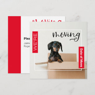 Red We're Moving Dachshund Dog in Box Card