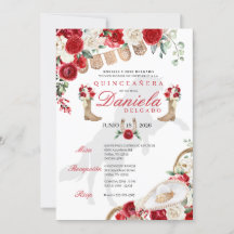 Red Western Boots & Roses Papel Picado Quinceañera