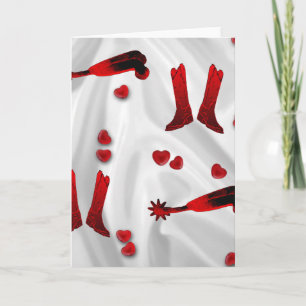 Red Western Boots Spurs and Hearts Valentine Card
