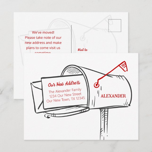 Red We've Moved Distressed Mailbox Moving Postcard (Front/Back)