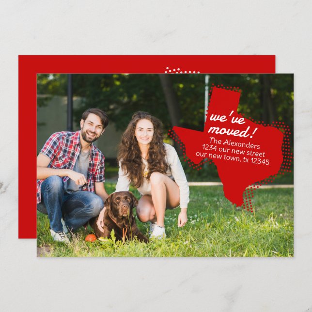 Red We've Moved - Dotted Texas Moving Announcement (Front/Back)