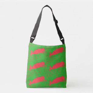 red whales design green crossbody bag