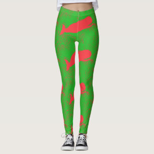 red whales on green leggings