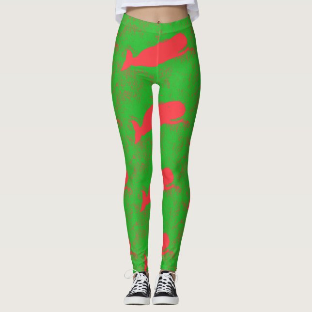 red whales on green leggings (Front)