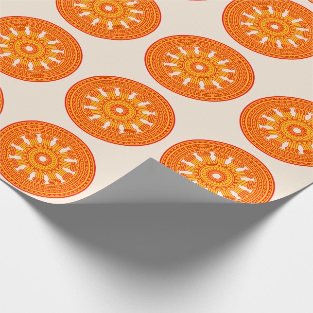 Red Wheel of Dharma (Buddhist Art) Wrapping Paper (Corner)