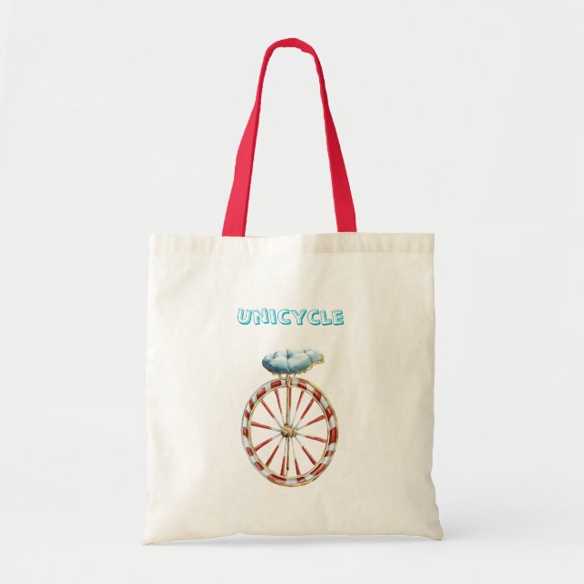Red Wheel Unicycle Blue Seat Tote Bag (Front)