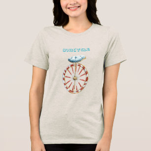 Red Wheel Unicycle Blue Seat Tri-Blend Shirt