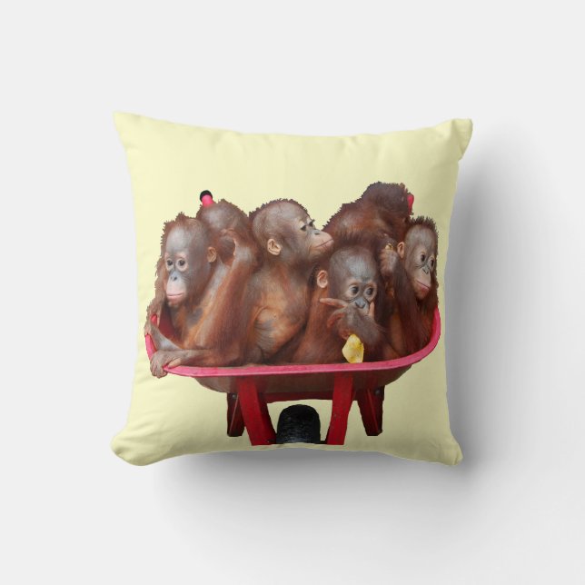 Red Wheelbarrow Orangutan Babies Cushion (Front)
