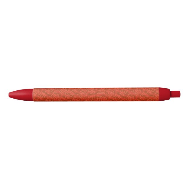 Red Whimsical Abstract Geometric Blue Ink Pen (Front)