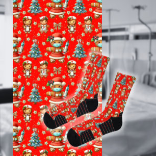 Red Whimsical Christmas Gingerbread Girl Nurse  Socks