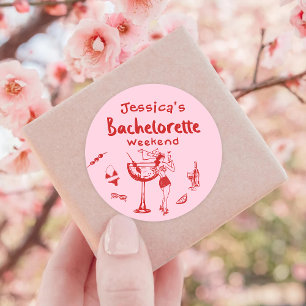 Red Whimsical Cocktail Bachelorette Beach Weekend Classic Round Sticker