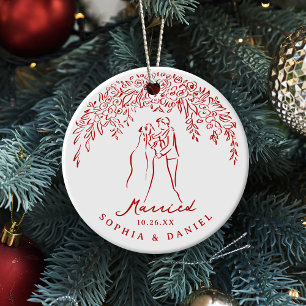 Red Whimsical Couple Our First Christmas Married Ceramic Tree Decoration
