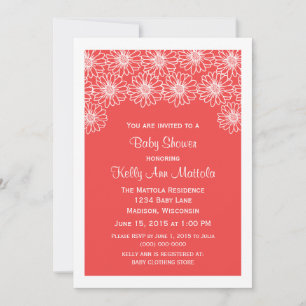 Red Whimsical Daisies Baby Shower Invite