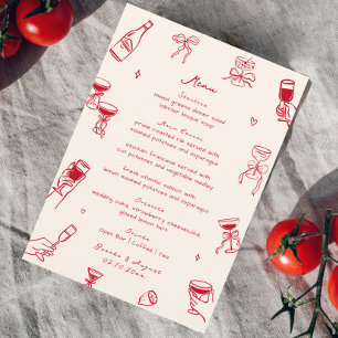 Red Whimsical Doodle Hand Drawn Wedding Menu