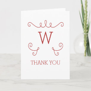 Red Whimsical Flourish Monogram Thank You Card