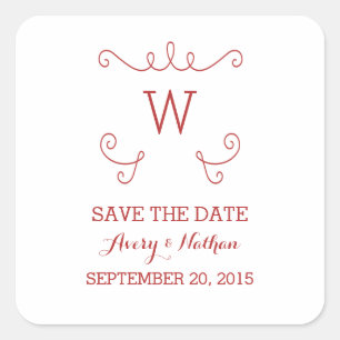 Red Whimsical Flourish Save the Date Stickers