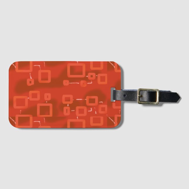 Red Whimsical Geometric Abstract Luggage Tag (Front Horizontal)