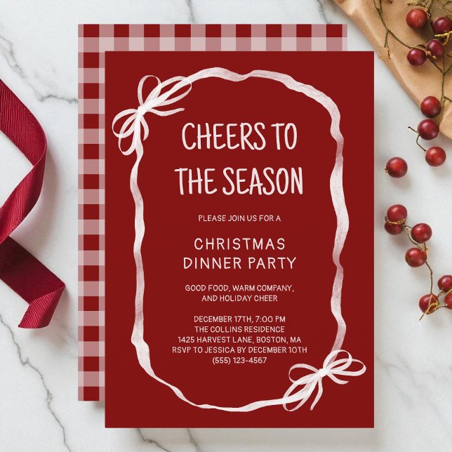 Red Whimsical Hand Drawn Christmas Dinner Party Invitation (Red Whimsical Hand Drawn Christmas Dinner Party Invitation)