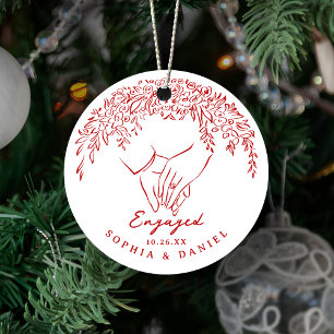 Red Whimsical Hands Our First Christmas Engaged Ceramic Tree Decoration