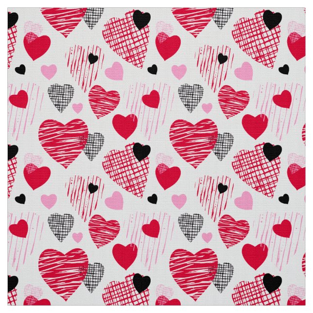 Red Whimsical Hearts Pattern Valentine Fabric (Swatch)