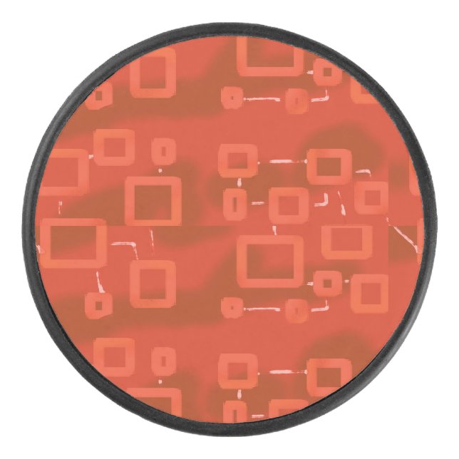 Red Whimsical Modern Abstract Hockey Puck (Front)