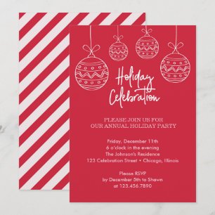 Red Whimsical Ornaments Holiday Party Invitation