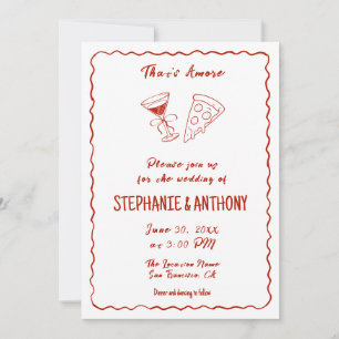 Red Whimsical Pizza That's Amore Italian Wedding Invitation