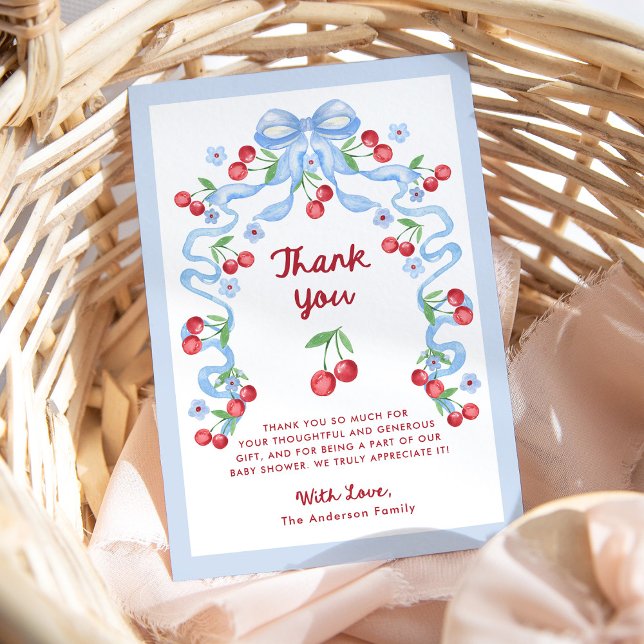 Red Whimsical Retro Cherries | Baby Shower Thank You Card (Creator Uploaded)