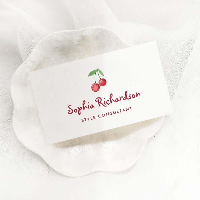 Red Whimsical Retro Cherries | QR Code Business Card (Creator Uploaded)