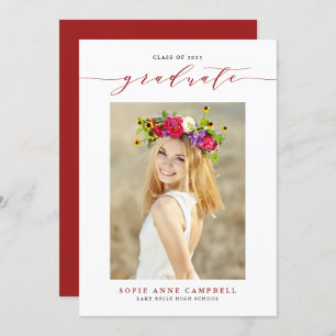 Red Whimsical Script 2022 Photo Graduation Announcement