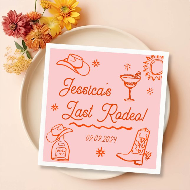 Red Whimsical Western Cocktail Bachelorette Party Napkin (Creator Uploaded)