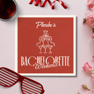 Red Whimsical Wine Doodle Bachelorette Name Napkin