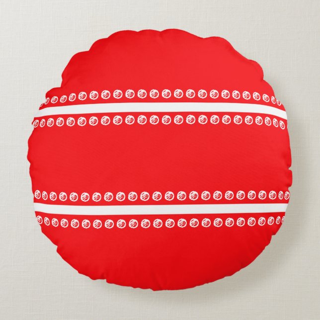 Red whine lines dots round cushion (Front)