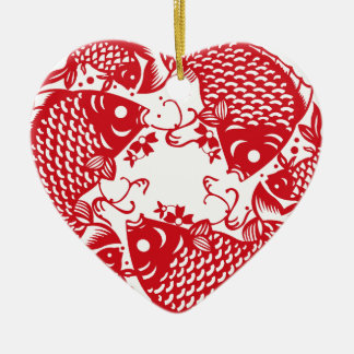 Red Whirling Koi Carp Fish Group Ceramic Tree Decoration