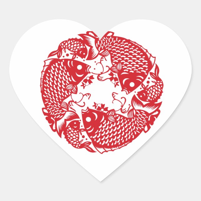 Red Whirling Koi Carp Fish Group Classic Heart S Sticker (Front)