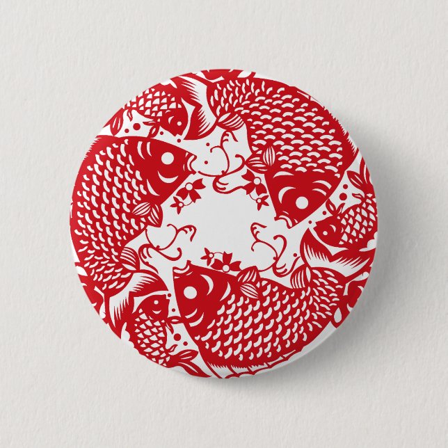 Red Whirling Koi Carp Fish Group R Button (Front)