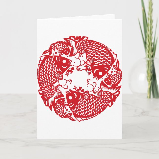 Red Whirling Koi Carp Fish Group V Greeting Card (Front)