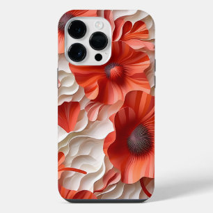 RED WHITE 3-D LOOK POPPY ANEMONE FLOWERS iPhone 14 PRO MAX CASE
