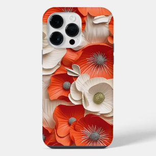 RED WHITE 3-D LOOK POPPY ANEMONE FLOWERS iPhone 14 PRO MAX CASE