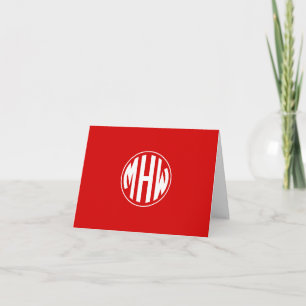 Red White 3 Initial in a Circle Monogram DIY BG Note Card
