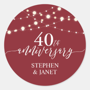 Red & White 40th Wedding Anniversay Celebration Classic Round Sticker