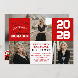 Red & White 4 Photo Graduation Announcement