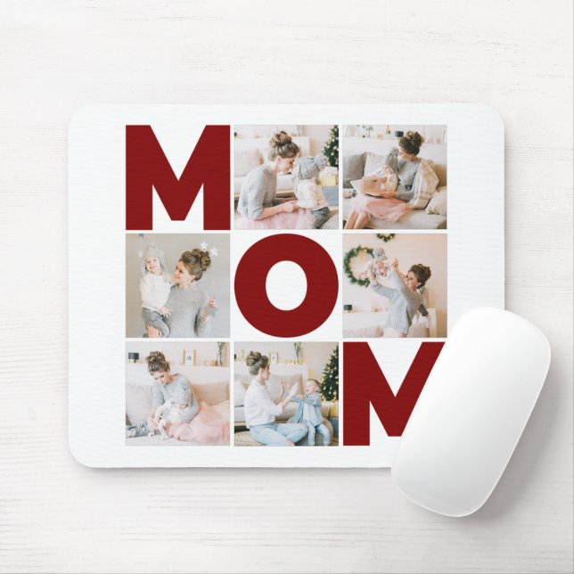 Red & White 6 Photo Collage Mom Mouse Pad (With Mouse)