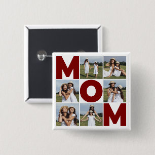 Red & White 6 Photo Collage Mum  15 Cm Square Badge