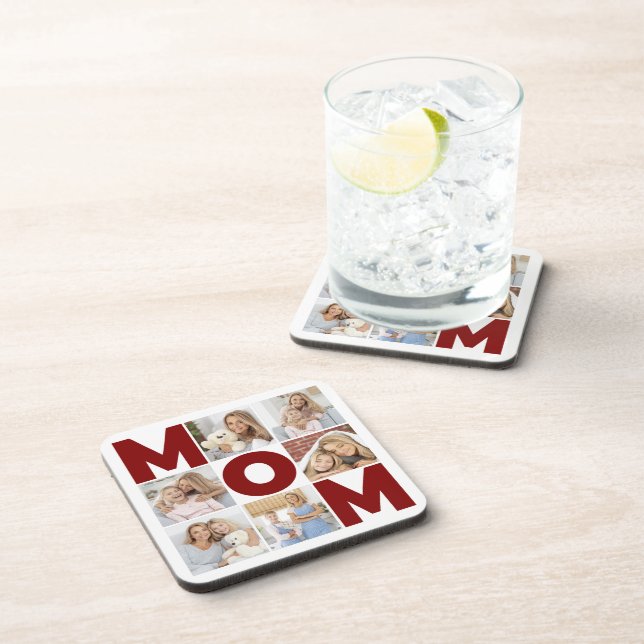 Red & White 6 Photo Collage Mum Coaster (Right Side)