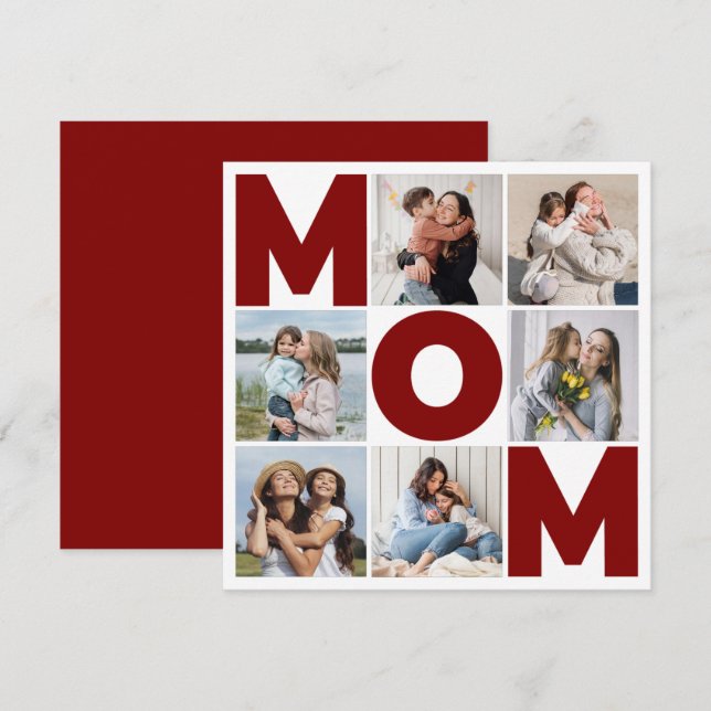 Red & White 6 Photo Collage Mum Flat Card (Front/Back)