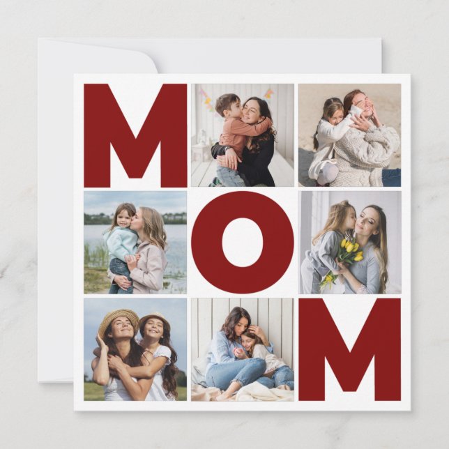 Red & White 6 Photo Collage Mum Flat Card (Front)